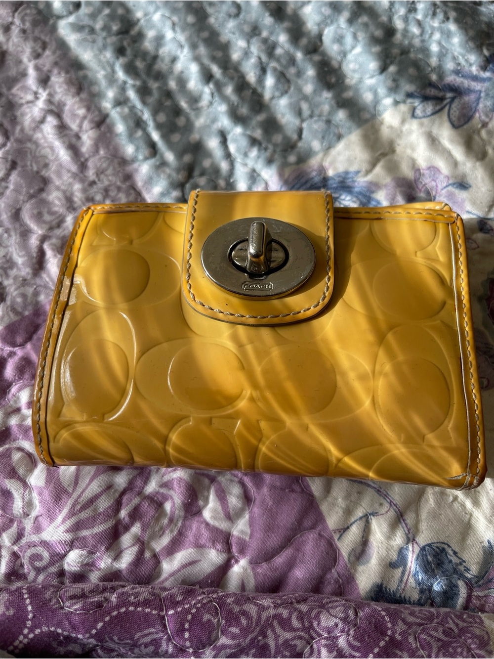 Coach Yellow Patent Leather Signature Turnlock Wallet